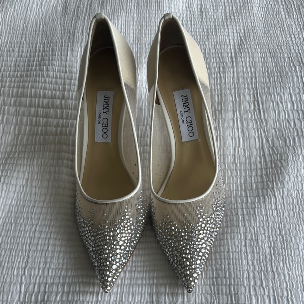 Jimmy Choo Cream and Silver Embellished Heels